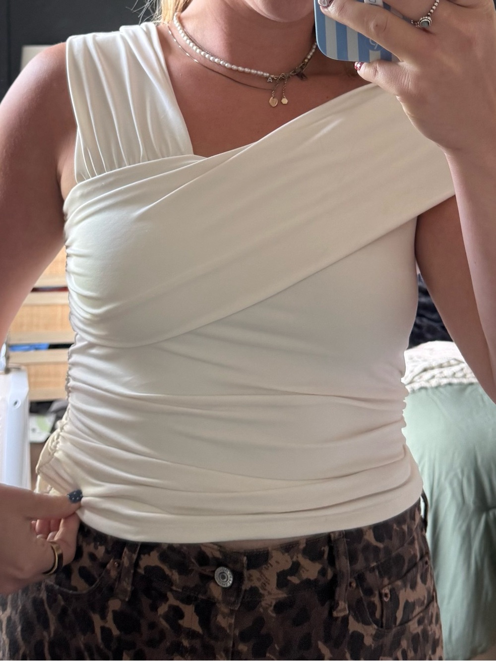 Abercrombie & Fitch Cream Off-Shoulder Wrap Bodysuit
